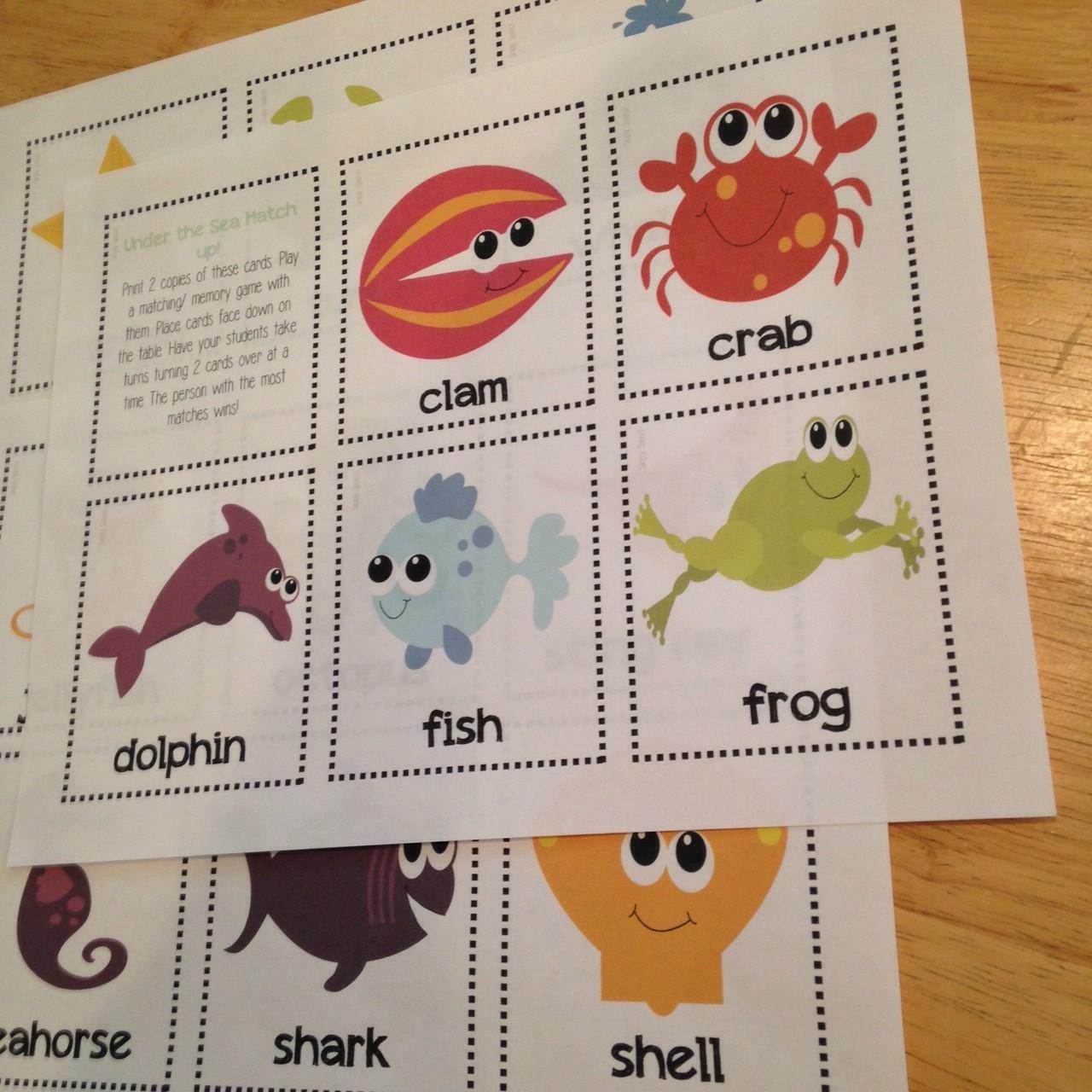 Ocean Animals Vocabulary Cards