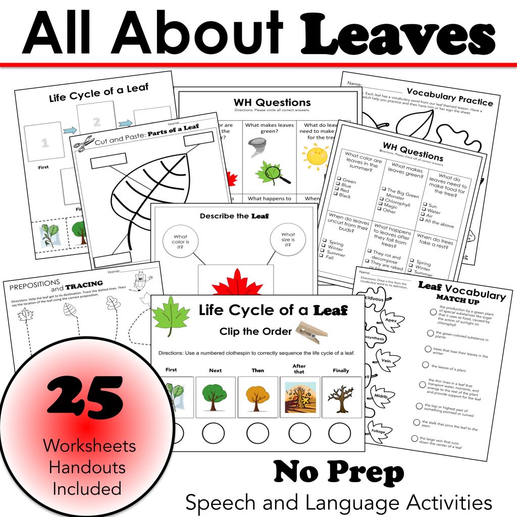 leaves speech therapy print and go worksheets