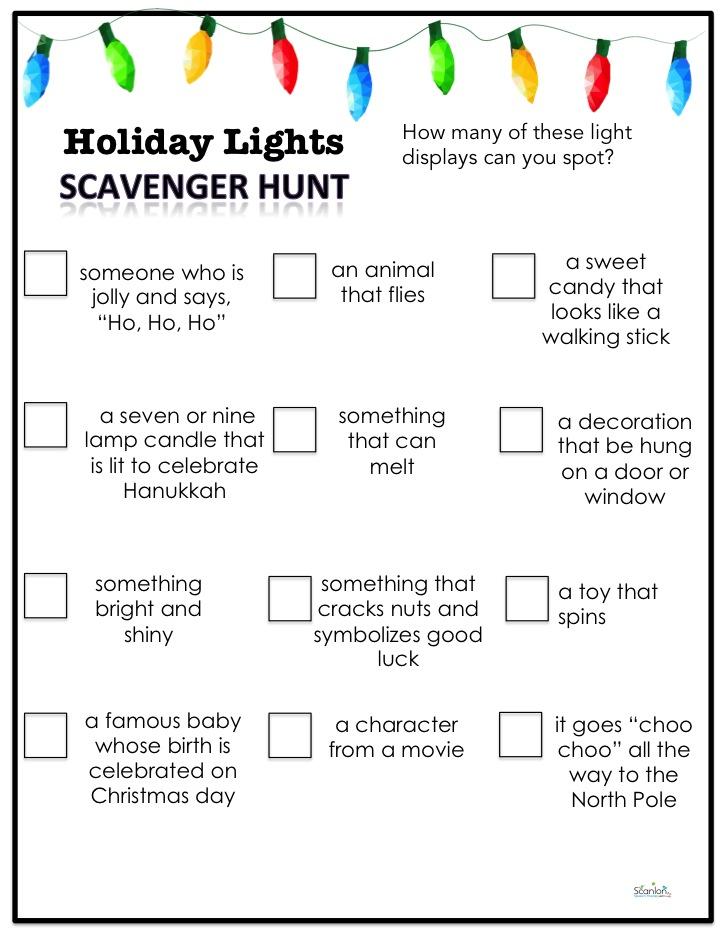 Holiday lights scavenger hunt with riddles