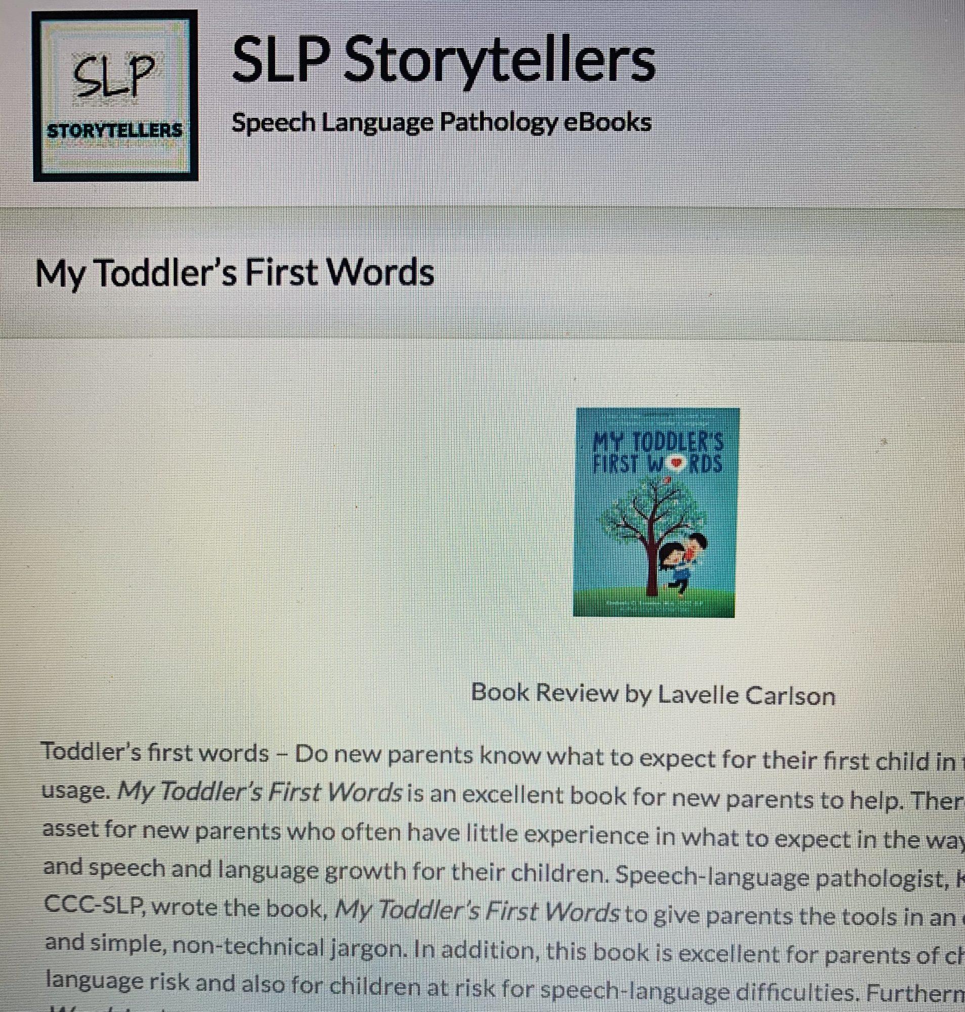 My Toddler's First Words, Lavelle Carlson, SLP Storytellers