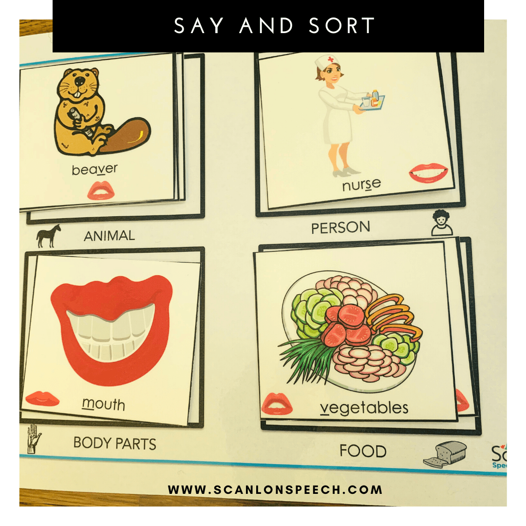 Say and Sort multiple repetitions for articulation speech therapy. 