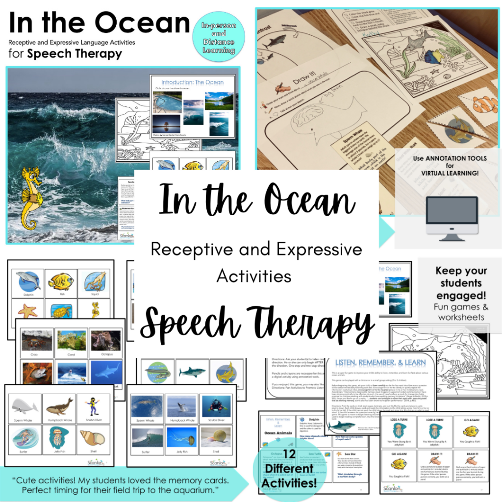 In the ocean, receptive and expressive language activities, speech therapy